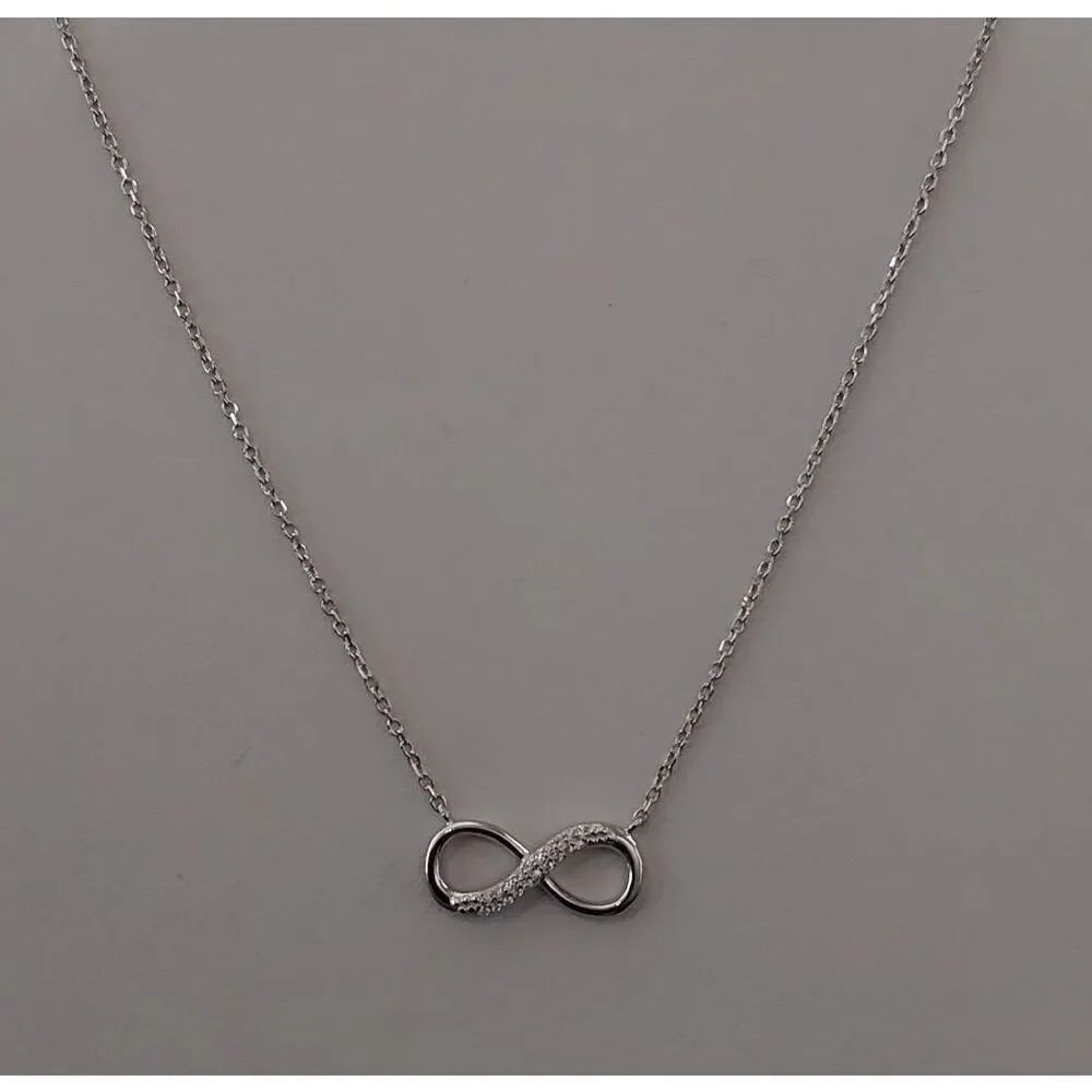 Sparkling Genuine Diamond Simulant Infinity Symbol Design Necklace~925 SS